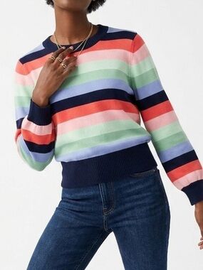 Michael Stars Striped Knit Sweater Rainbow Pastel Navy Blue M Soft Minimalist